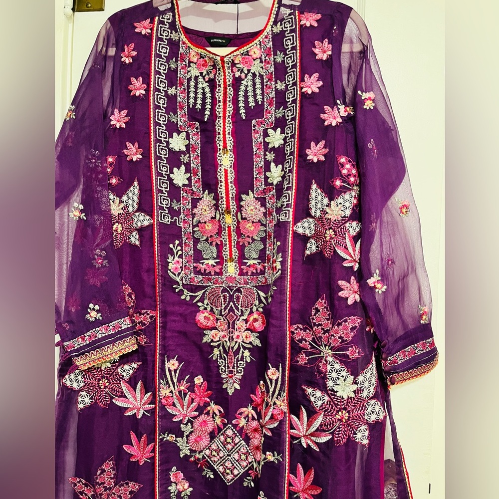Pakistani silk threaded 3 piece suit